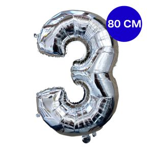 Globo Numero Inflable 3 Plateado 80cm De Alto