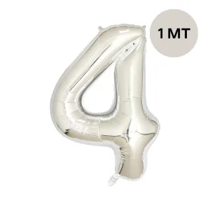 Globo Numero Inflable 4 Plateado 1mts De Alto