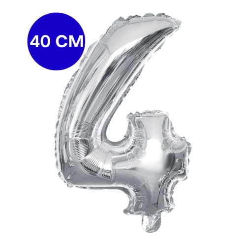 Globo Numero Inflable 4 Plateado 40cm