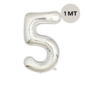 Globo Numero Inflable 5 Plateado 1mts De Alto