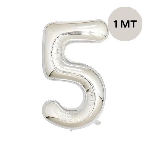 Globo Numero Inflable 5 Plateado 1mts De Alto