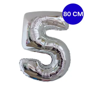 Globo Numero Inflable 5 Plateado 80cm De Alto