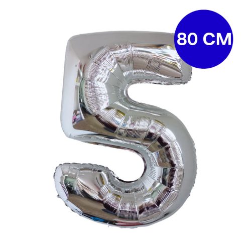Globo Numero Inflable 5 Plateado 80cm De Alto