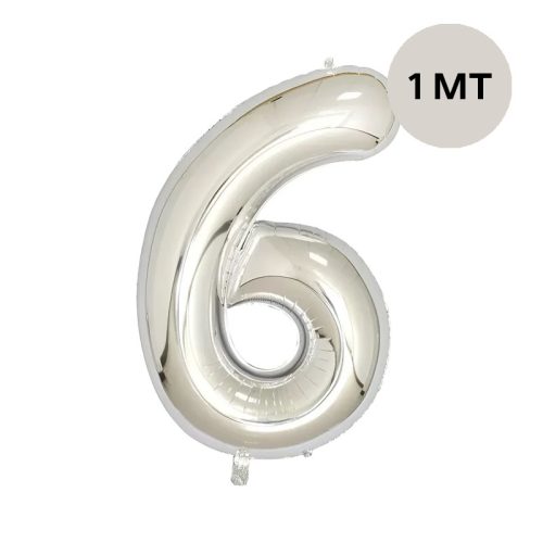 Globo Numero Inflable 6 Plateado 1mts De Alto