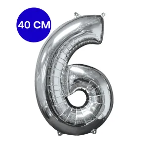 Globo Numero Inflable 6 Plateado 40cm