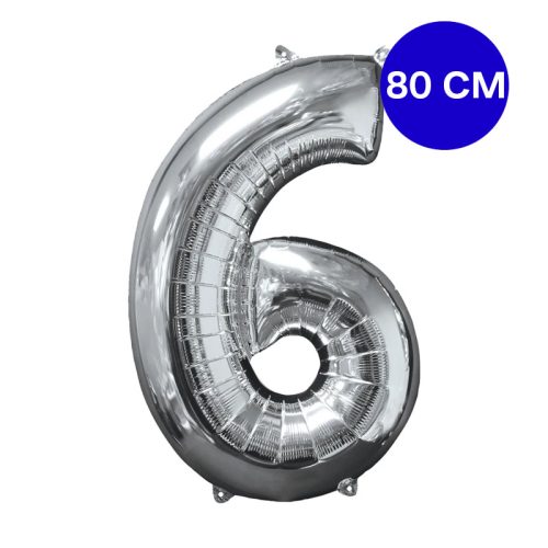 Globo Numero Inflable 6 Plateado 80cm De Alto