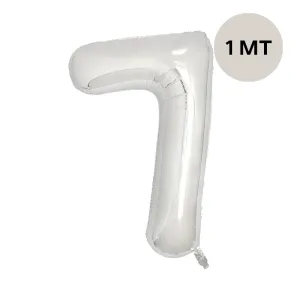 Globo Numero Inflable 7 Plateado 1mts De Alto