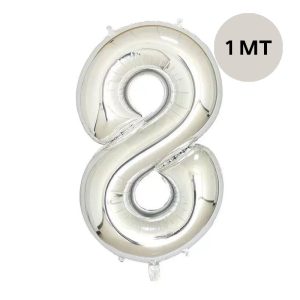 Globo Numero Inflable 8 Plateado 1mts De Alto