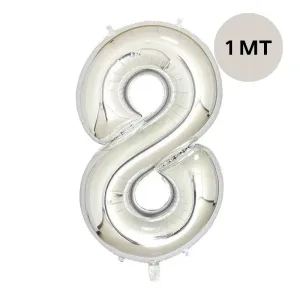 Globo Numero Inflable 8 Plateado 1mts De Alto