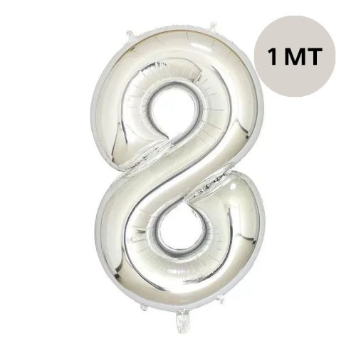 Globo Numero Inflable 8 Plateado 1mts De Alto