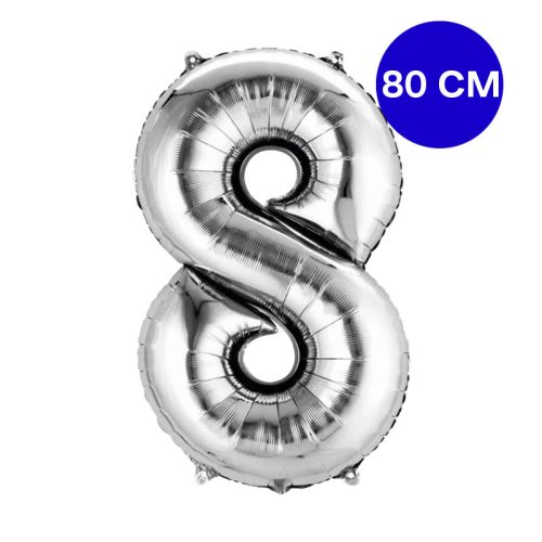 Globo Numero Inflable 8 Plateado 80cm De Alto