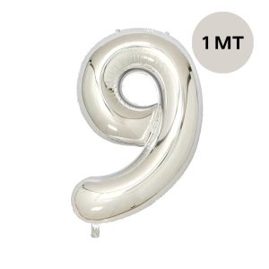 Globo Numero Inflable 9 Plateado 1mts De Alto