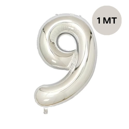 Globo Numero Inflable 9 Plateado 1mts De Alto