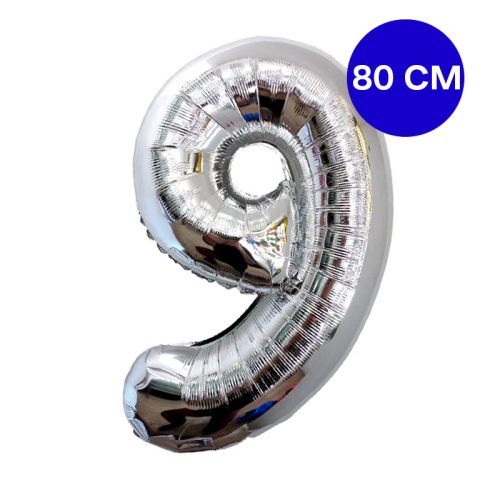 Globo Numero Inflable 9 Plateado 80cm De Alto