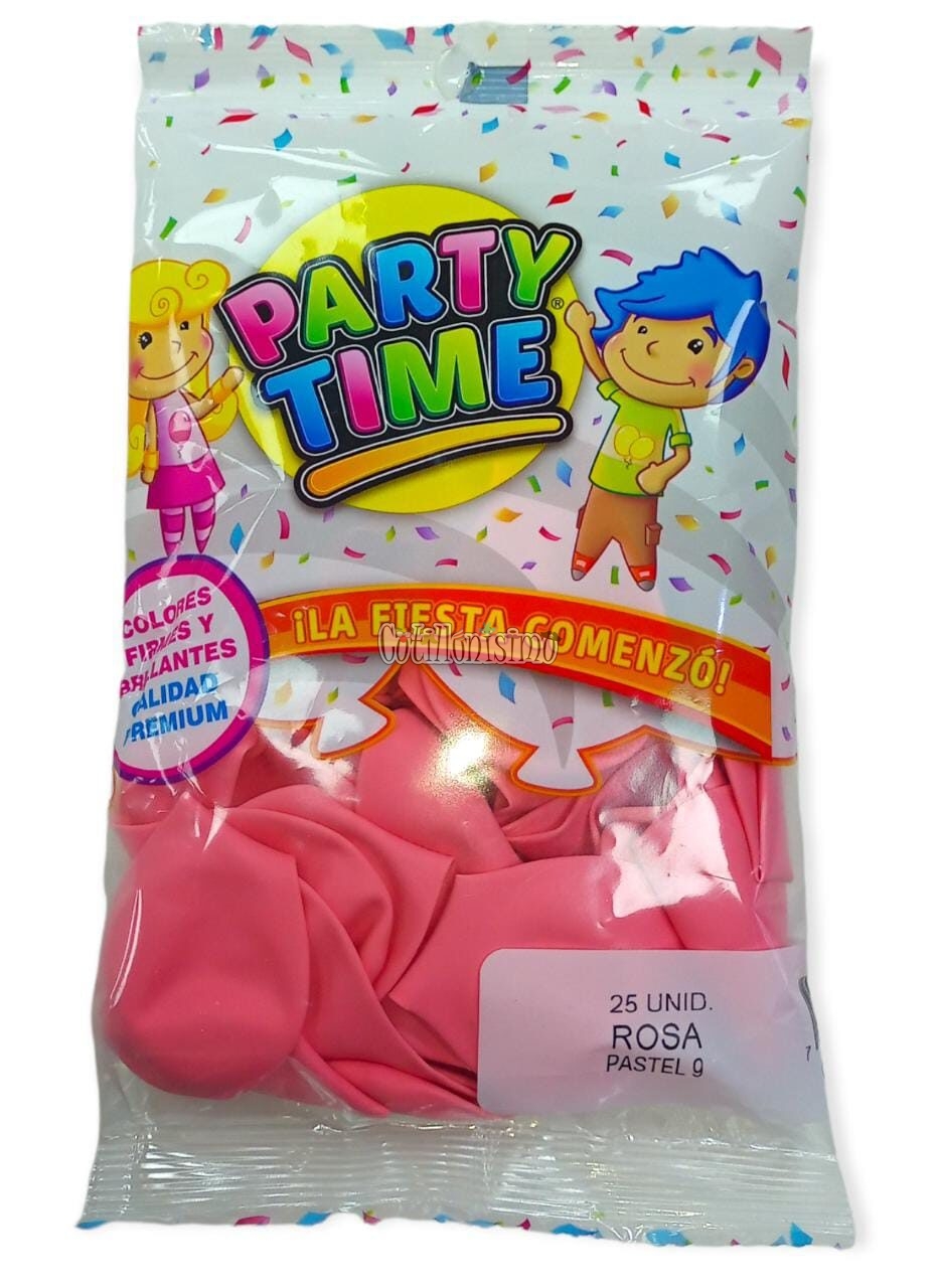 Globo Party Time Liso 9 Pulgadas Rosa Pastel x25u