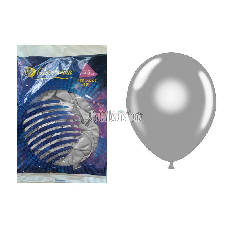 Globos GLOBOLANDIA LISO PERLADO 12 Pulgada PLATEADO X25u