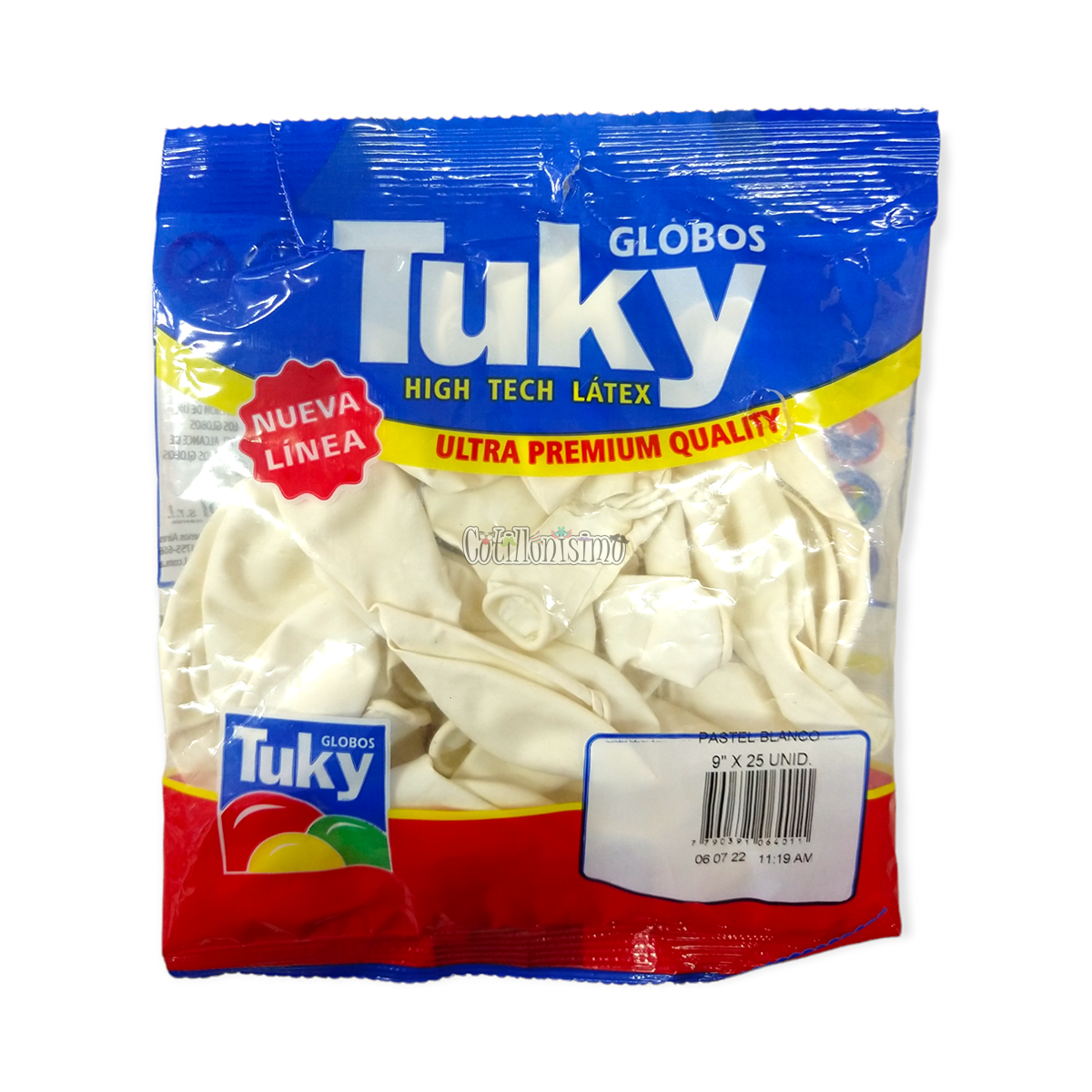 Globo Tuky Liso 9 Pulgadas Blanco Pastel x25u