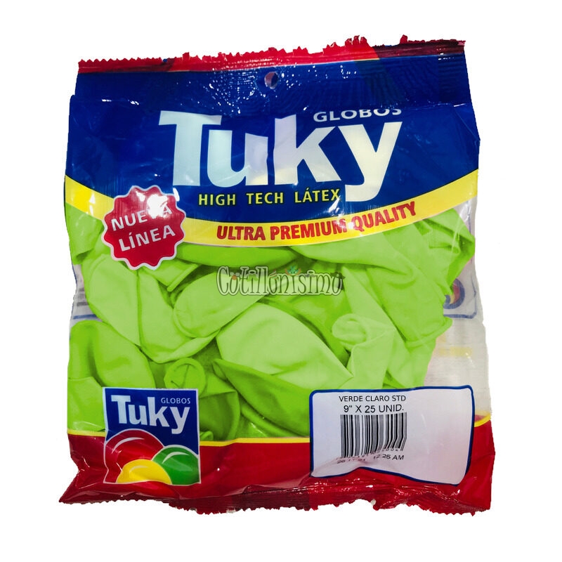 Globo Tuky Liso Standar 9 Pulgadas Verde Claro x25u