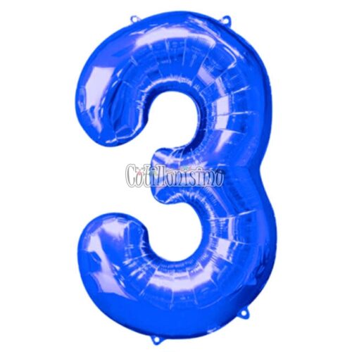Globo Numero 3 Color Azul 80cm De Alto