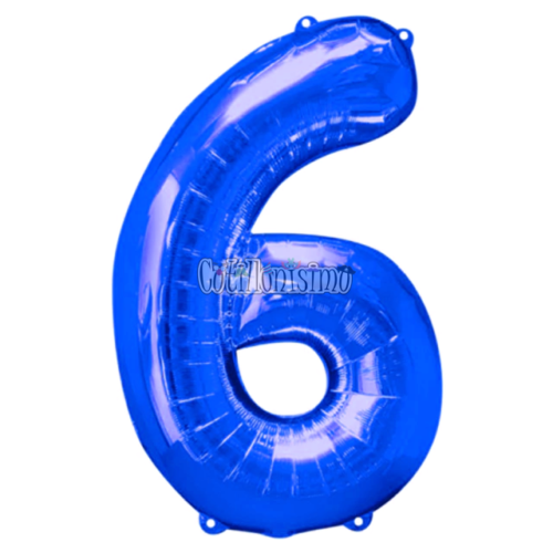 Globo Numero 6 Color Azul 80cm De Alto