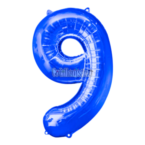 Globo Numero 9 Color Azul 80cm De Alto