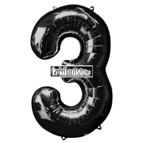 Globo Numero 3 Color Negro 80cm De Alto