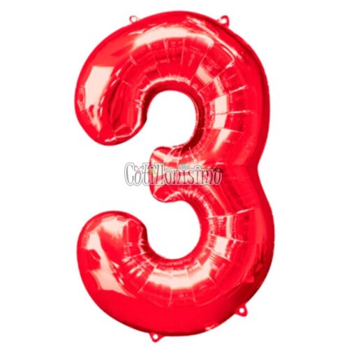 Globo Numero 3 Color Rojo 80cm De Alto