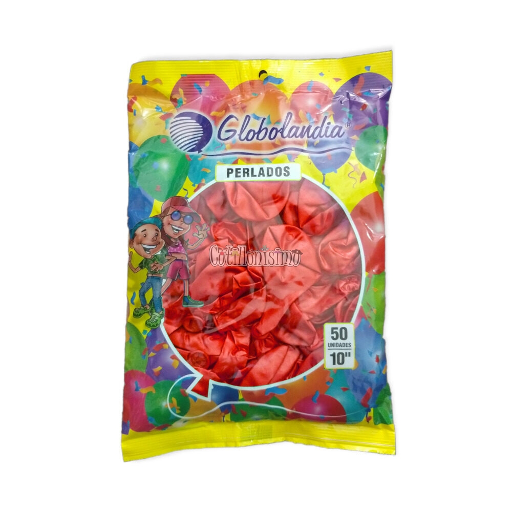 Globos GLOBOLANDIA LISO PERLADO 10 Pulgadas ROJO X50