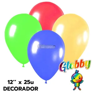 Globo Globby Liso Decorador 12 Pulgadas Multicolor x25u