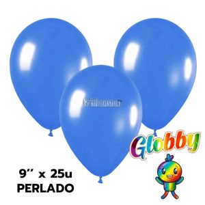 Globo Globby Liso Metalizado Perlado 9 Pulgadas Azul x25u