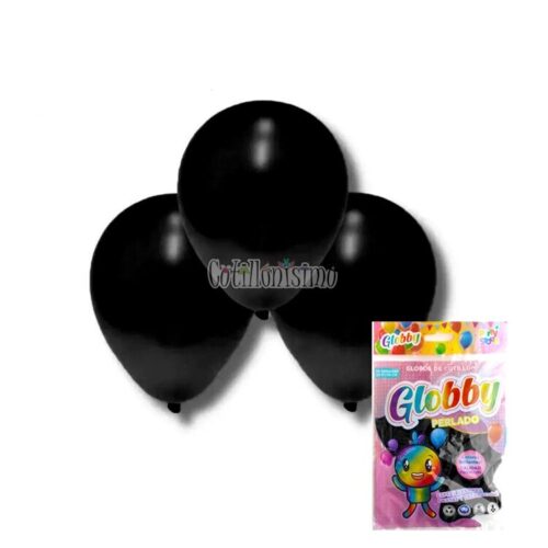 Globo Globby Perlado 9 Pulgadas Negro x25u
