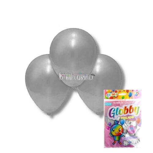 Globo Globby Perlado 9 Pulgadas Plateado x25u