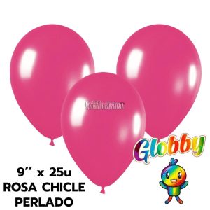 Globo Globby Liso Metalizado Perlado 9 Pulgadas Rosa Chicle x25u