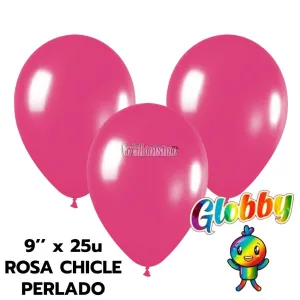 Globo Globby Liso Metalizado Perlado 9 Pulgadas Rosa Chicle x25u