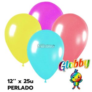 Globo Globby Liso Metalizado Perlado 12 Pulgadas Colores Surtidos x25u