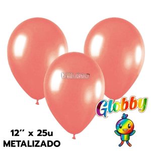 Globo Globby Liso Metalizado Perlado 12 Pulgadas Rosa Gold x25u