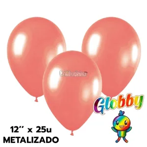 Globo Globby Liso Metalizado Perlado 12 Pulgadas Rosa Gold x25u