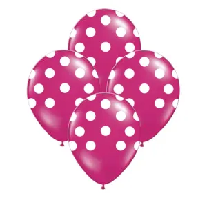 Globos Lunares Blancos Color FUCSIA 12 Pulgadas X10 Unidades
