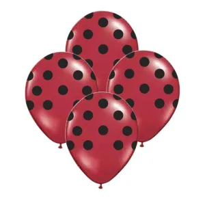 Globos Lunares Negros Color ROJO 12 Pulgadas X10 Unidades