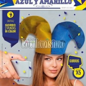 Gorro 2 Puntas Bicolor AZUL y AMARILLO  X5 (FRISELINA)