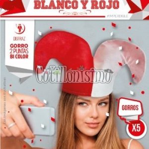 Gorro 2 Puntas Bicolor BLANCO y ROJO X5 (FRISELINA)