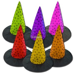 Gorro Bruja Fantasia Lunares Negros Colores Surtidos x1 Unidad (FRISELINA)