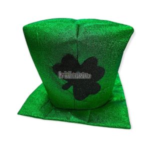 Gorro Galera Base Cuadrada Verde con Trebol San Patricio Lamé