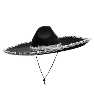 Alternative view of Sombrero Mariachi Mexicano 55cm Negro y Plateado
