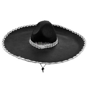 Sombrero Mariachi Mexicano 55cm Negro y Plateado