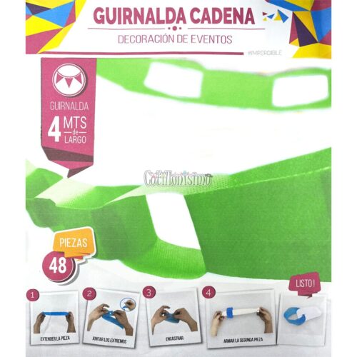 Guirnalda Cadena Color Verde manzana 4 Mts (Friselina)