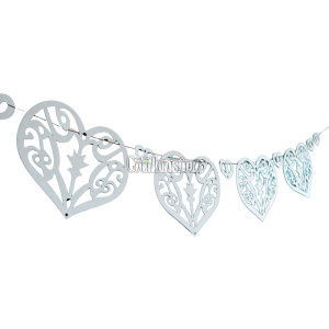 Guirnalda Corazones Blancos Calados Cartulina Triplex