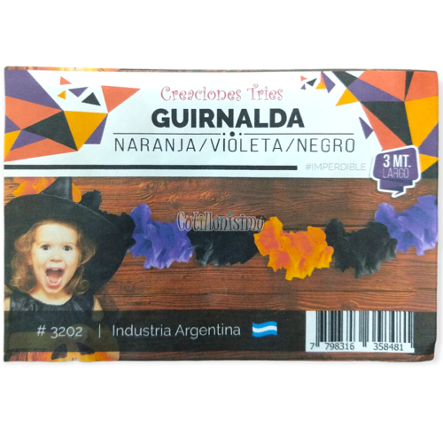 Guirnalda Naranja - Violeta - Negro HALLOWEEN 3 Mts (Friselina)