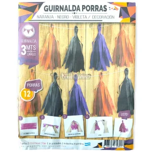 Guirnalda Porra Color NARANJA - NEGRO - VIOLETA (FRISELINA)