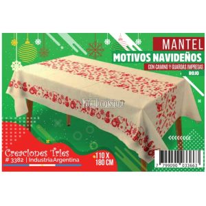 Mantel Crudo MOTIVOS NAVIDEÑOS Rojo Impreso (FRISELINA)